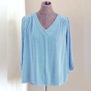 🖤 St Johns Bay Striped V-neck Popover Blouse L